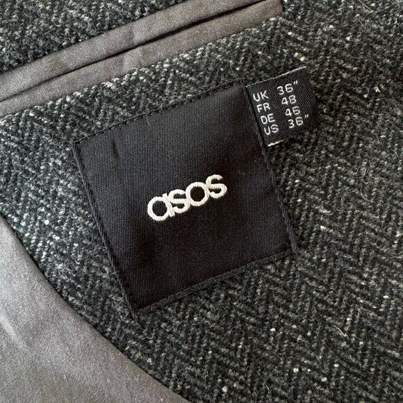 ASOS Blazer Women’s size MEDIUM Herringbone Suit Jacket Gray Lined Casual Career - Picture 4 of 5